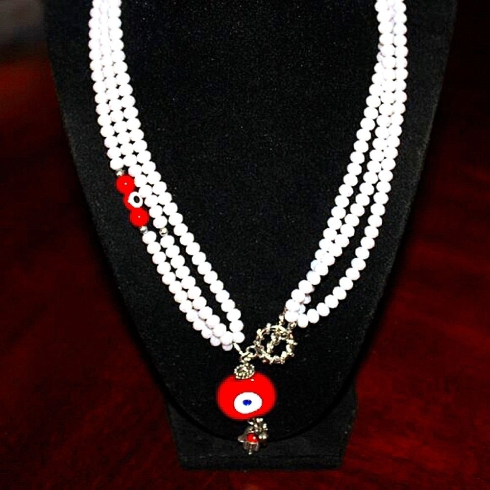🔮 Handcrafed Evil Eye & Hamsa Protection Necklace – 22” 🔮